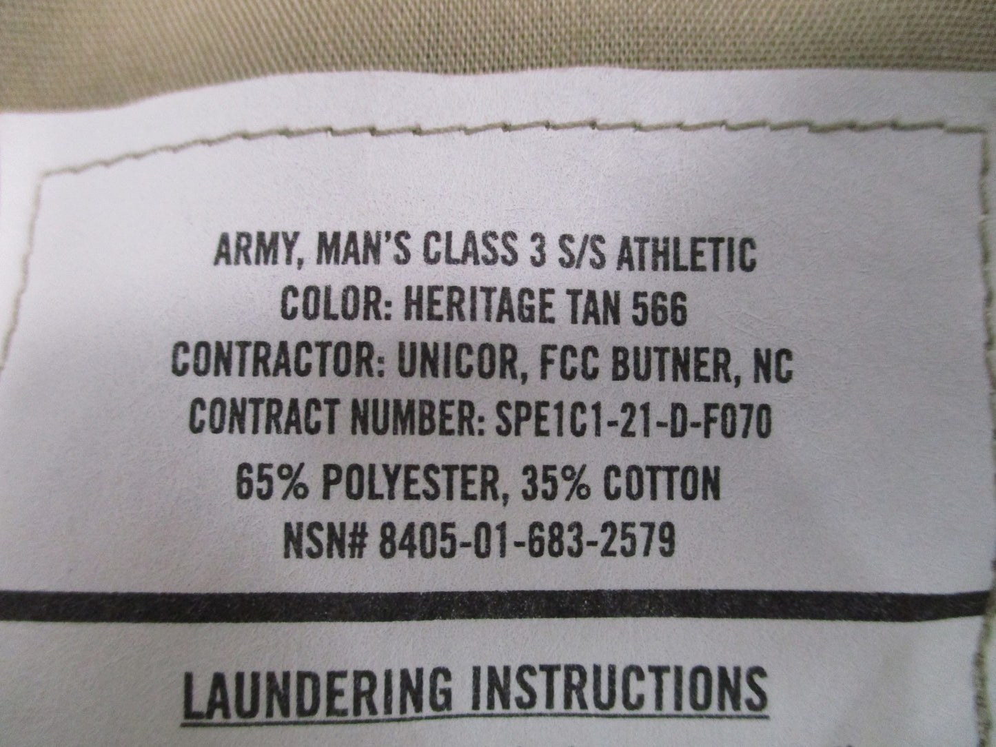 Genuine US Army Class 3 S/S Athletic Shirt Heritage Tan 566 Size 17 R-A New