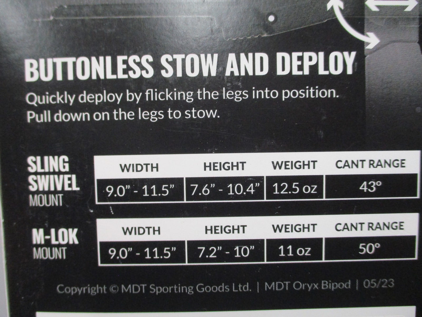 New MDT Oryx Bipod M-LOK Mount Tactical Precision Shooting Adjustable Black