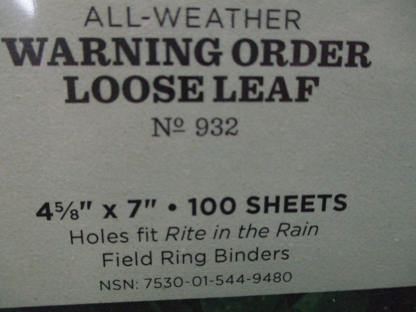 Rite in the Rain No. 932 Warning Order Loose Leaf Paper 100 Sheets