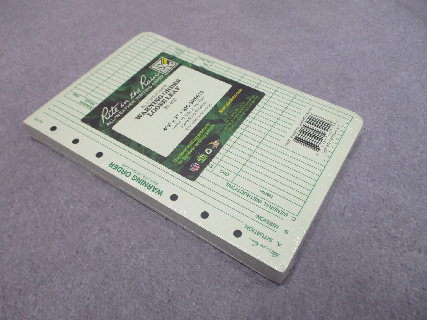 Rite in the Rain No. 932 Warning Order Loose Leaf Paper 100 Sheets