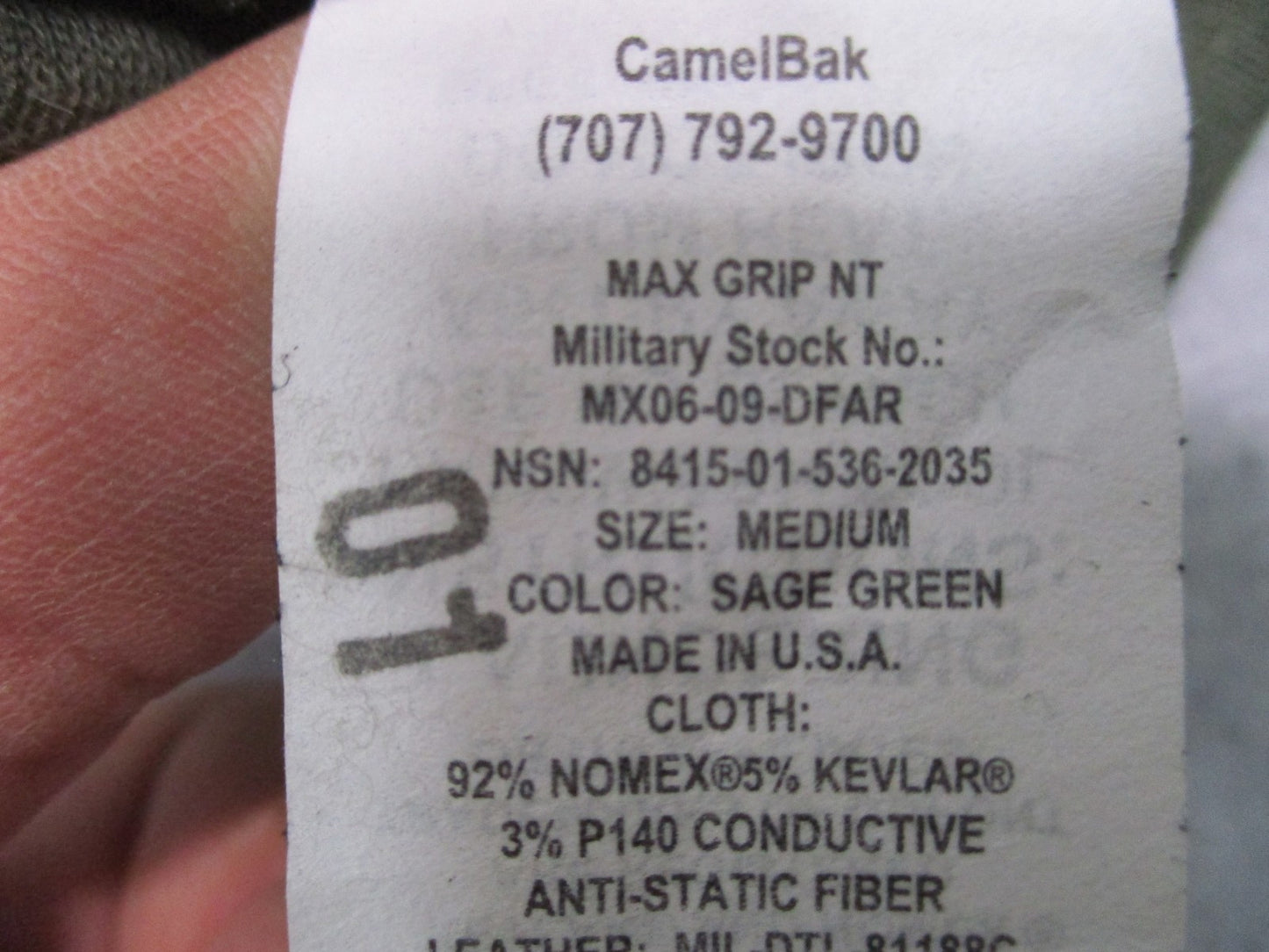 CamelBak Max Grip NT Tactical Gloves Sage Green Size Medium NSN 8415-01-536-2035
