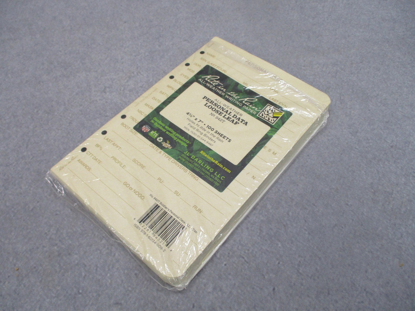 Rite in the Rain 942T Soldier's Personal Data Loose Leaf 4 5/8" x 7" 100 Sheets