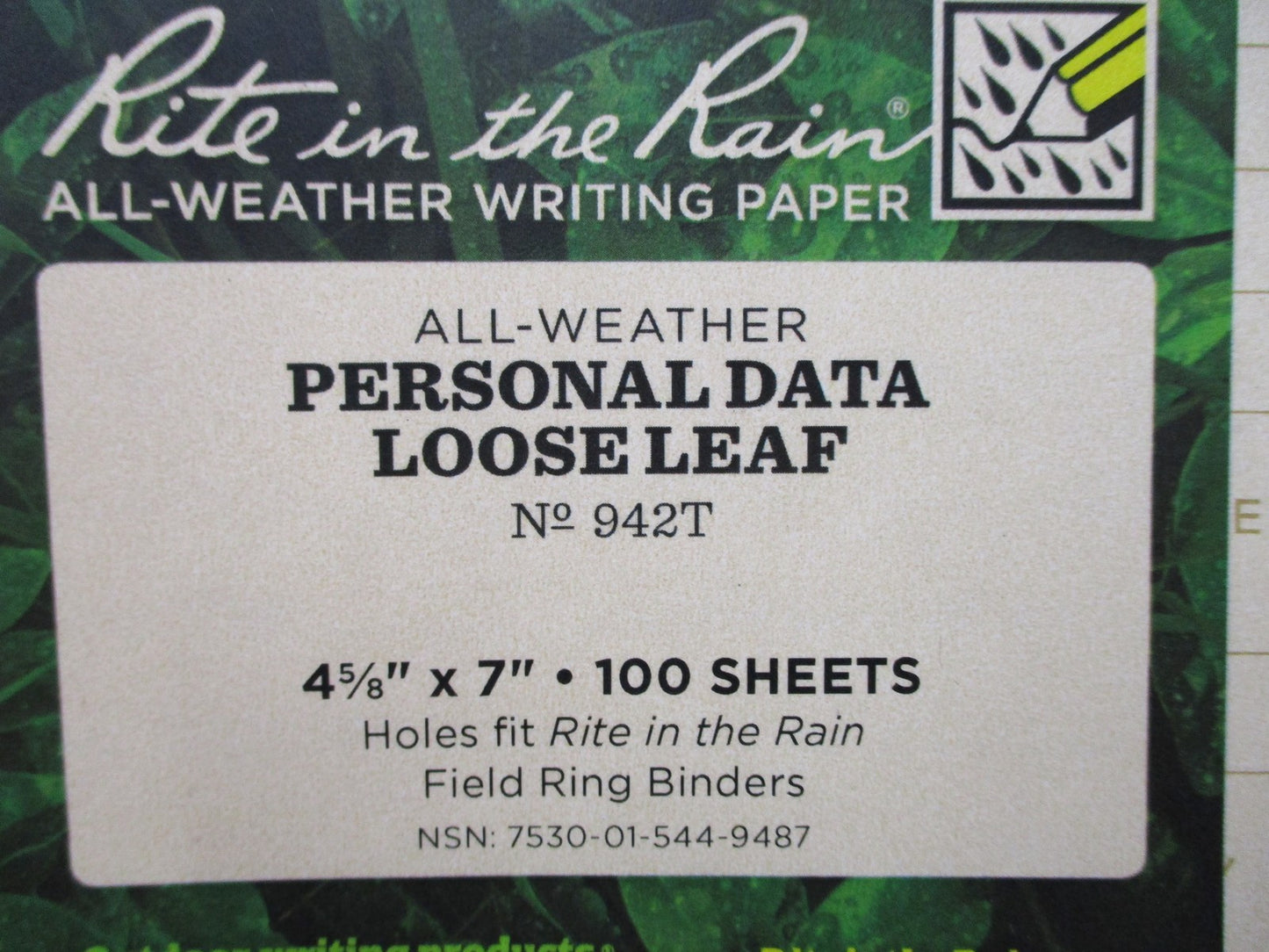 Rite in the Rain 942T Soldier's Personal Data Loose Leaf 4 5/8" x 7" 100 Sheets