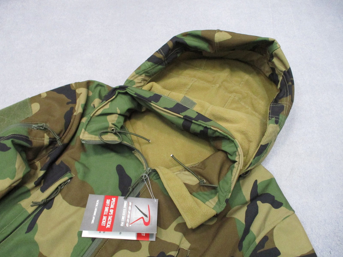 New Rothco Special Ops Tactical Soft Shell Jacket Woodland Camo Men's XL