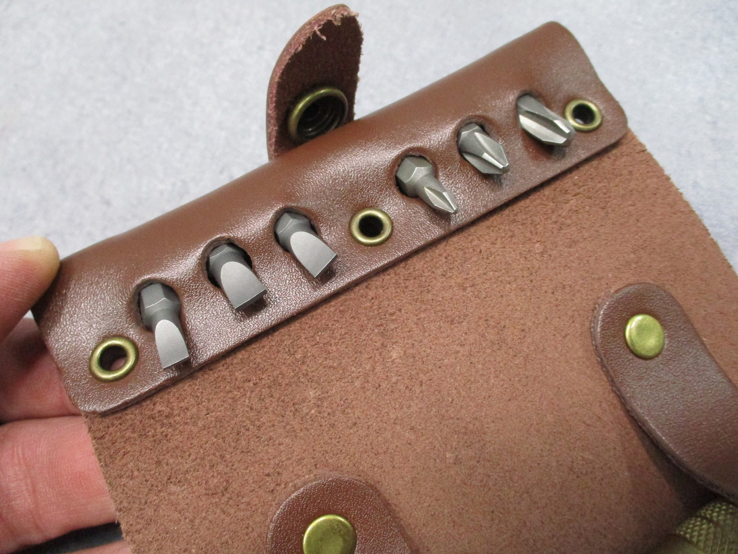 CRKT 9911 Hex Bit Driver Tool Roll - Brass Driver - Leather Roll Pouch -