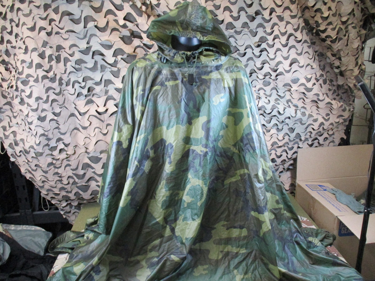 US Military Woodland Camouflage Wet Weather Poncho - Genuine USGI Surplus