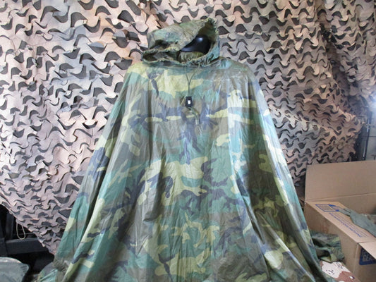 US Military Woodland Camo Wet Weather Poncho Genuine USGI Surplus Waterproof