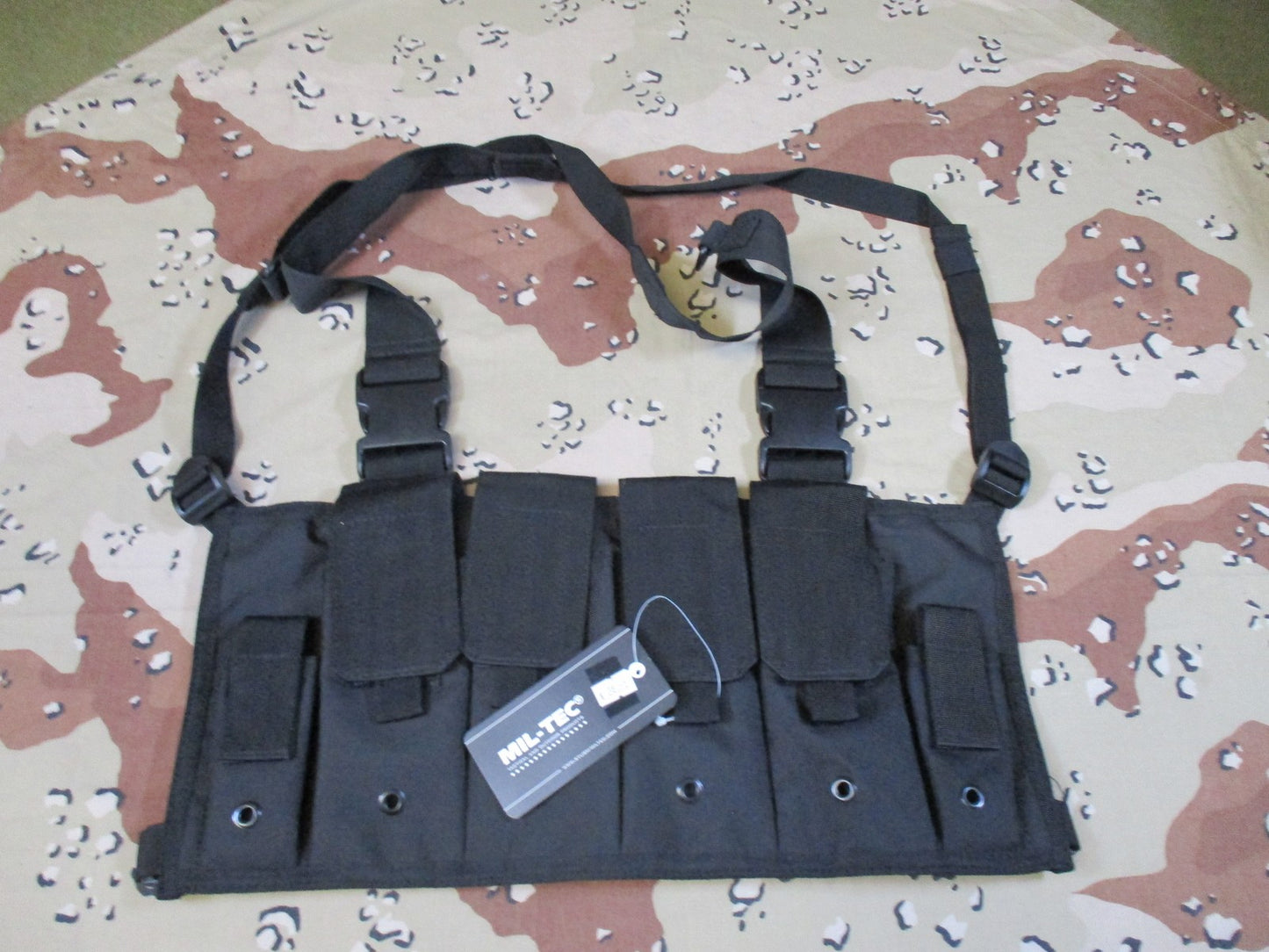 Mil-Tec Tactical Mag Carrier Chest Rig Black 4 Pouch Adjustable New