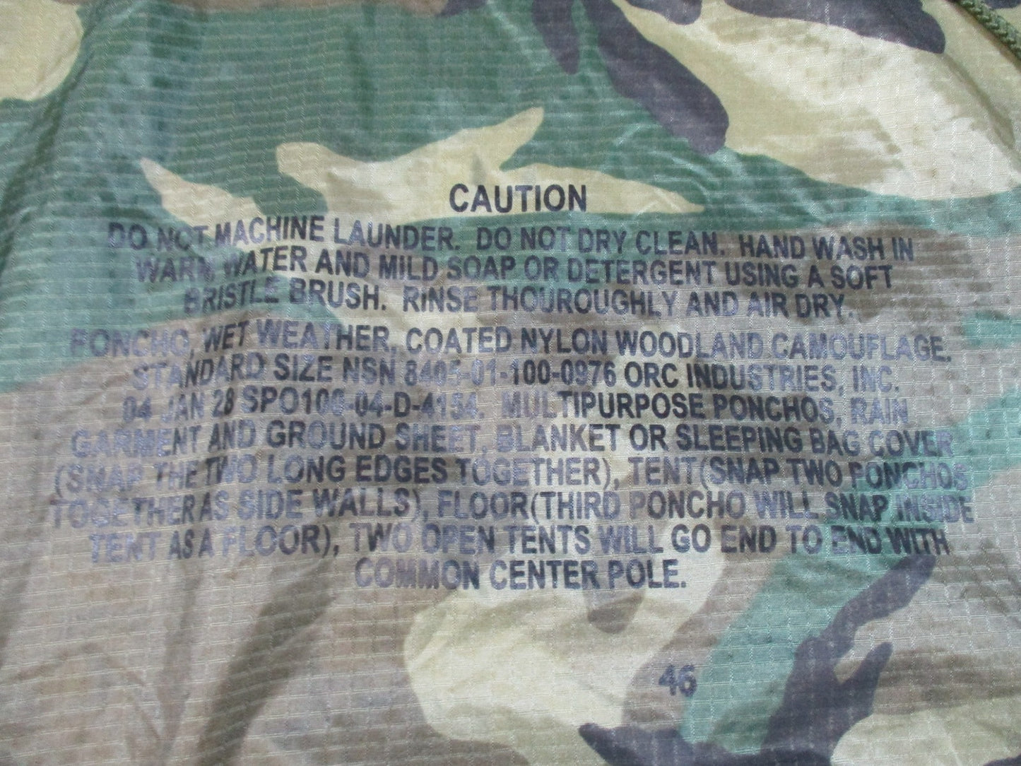 US Military Woodland Camo Wet Weather Poncho NSN 8405-01-100-0976 ORC Industries