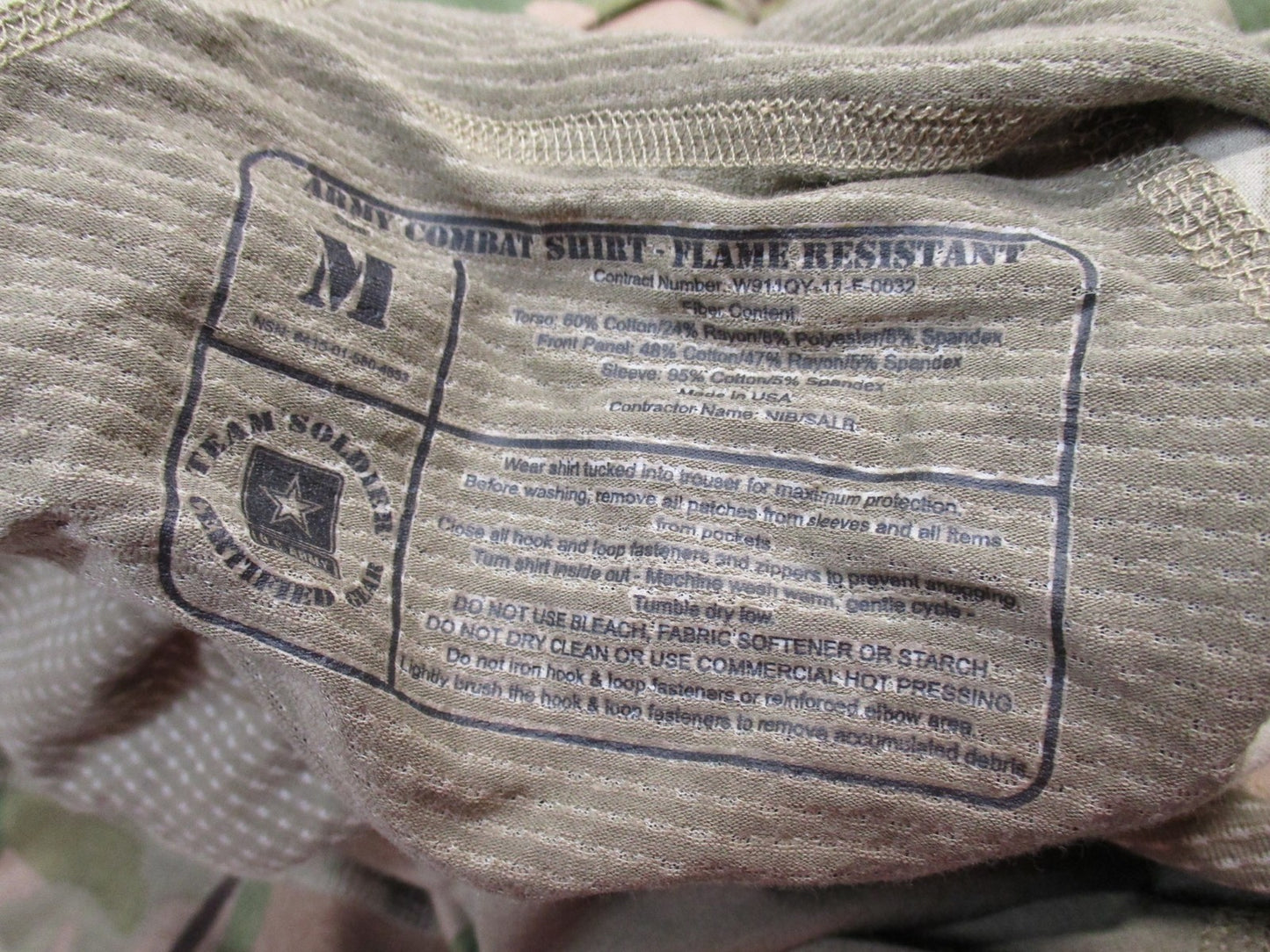 ARMY ISSUE OCP MULTICAM COMBAT SHIRT FR HOT WEATHER TOP MEDIUM FIRE RETARDANT