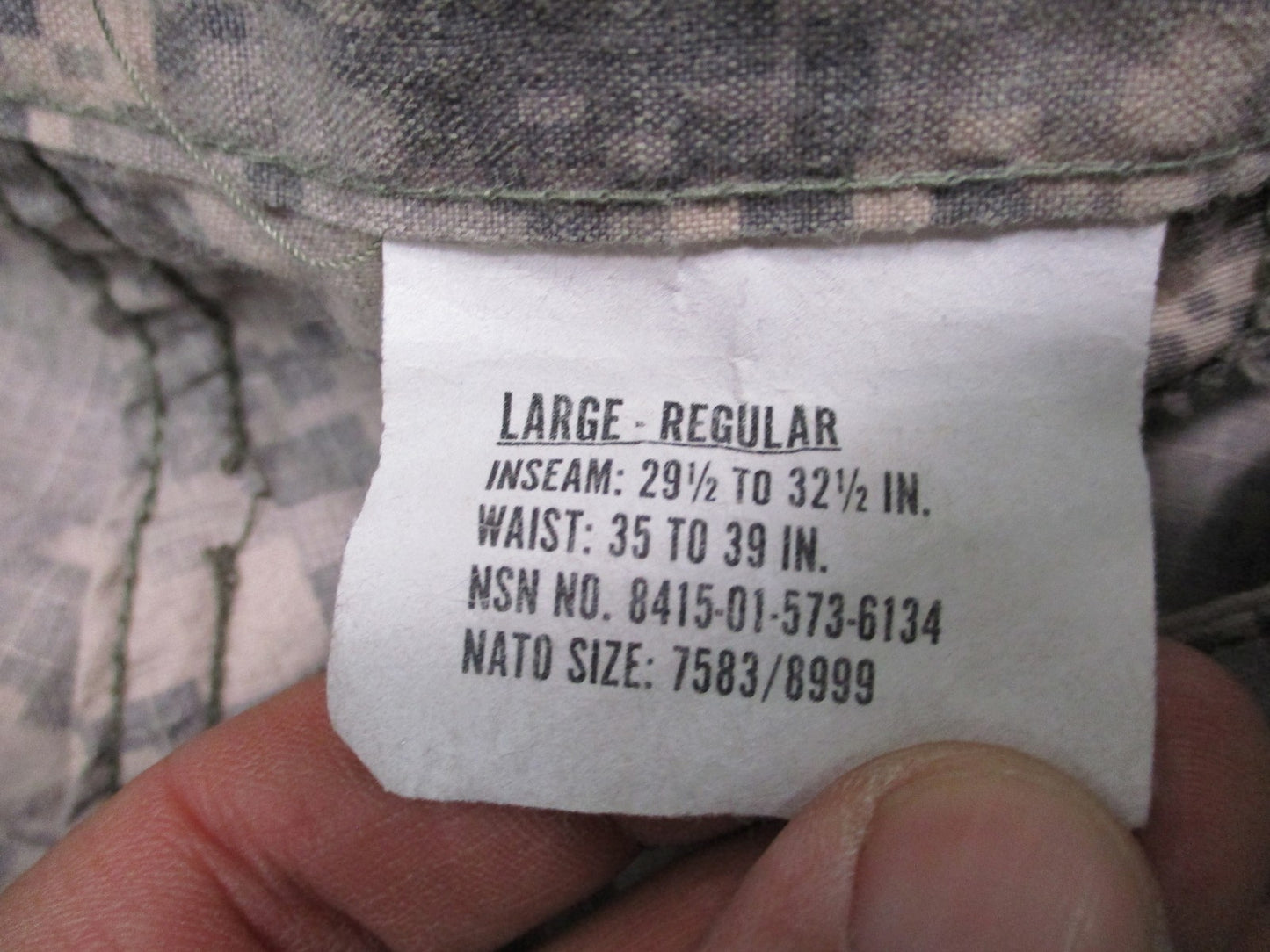 U.S. Army Combat Uniform ACU Pants Large Regular Flame Resistant Camo Cargo