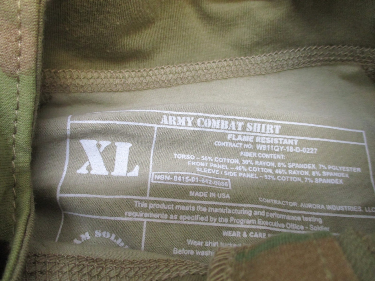 NEW ARMY OCP MULTICAM COMBAT SHIRT TYPE II X-LARGE 1/4 ZIP TOP FLAME RESISTANT