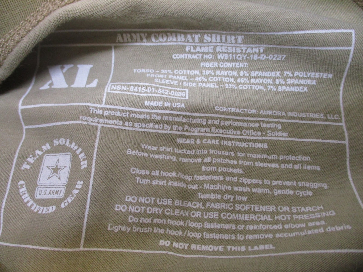 NEW ARMY OCP MULTICAM COMBAT SHIRT TYPE II X-LARGE 1/4 ZIP TOP FLAME RESISTANT