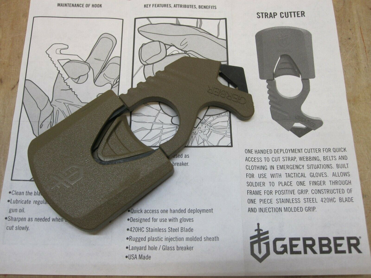 Gerber Strap Cutter Seat Belt Rescue Tool Coyote Brown Hard Mount Sheath