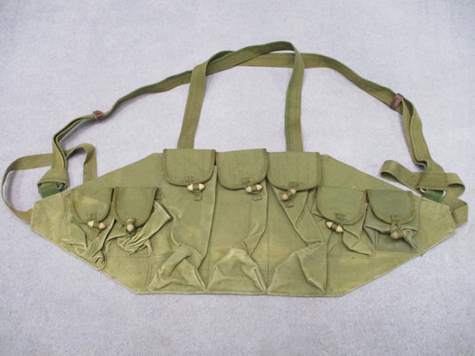 Vintage Type 56 Canvas Chest Rig Green 3 Cell Magazine Pouch Military Surplus