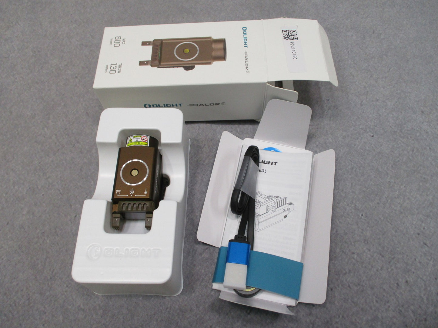 Olight Baldr S Weapon Light 800 Lumens Green Laser Desert Tan Excellent
