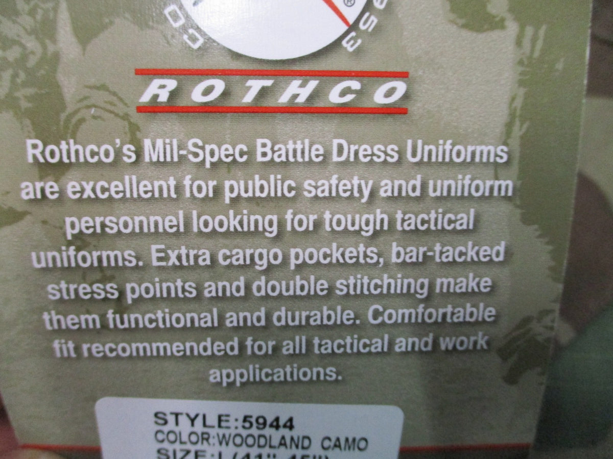 New Rothco BDU Shirt Woodland Camo Large Regular 100% Cotton Rip-Stop Tactical