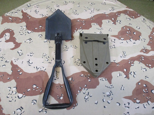 Genuine US Military Ames Tri-Fold E-Tool Entrenching Shovel with Case