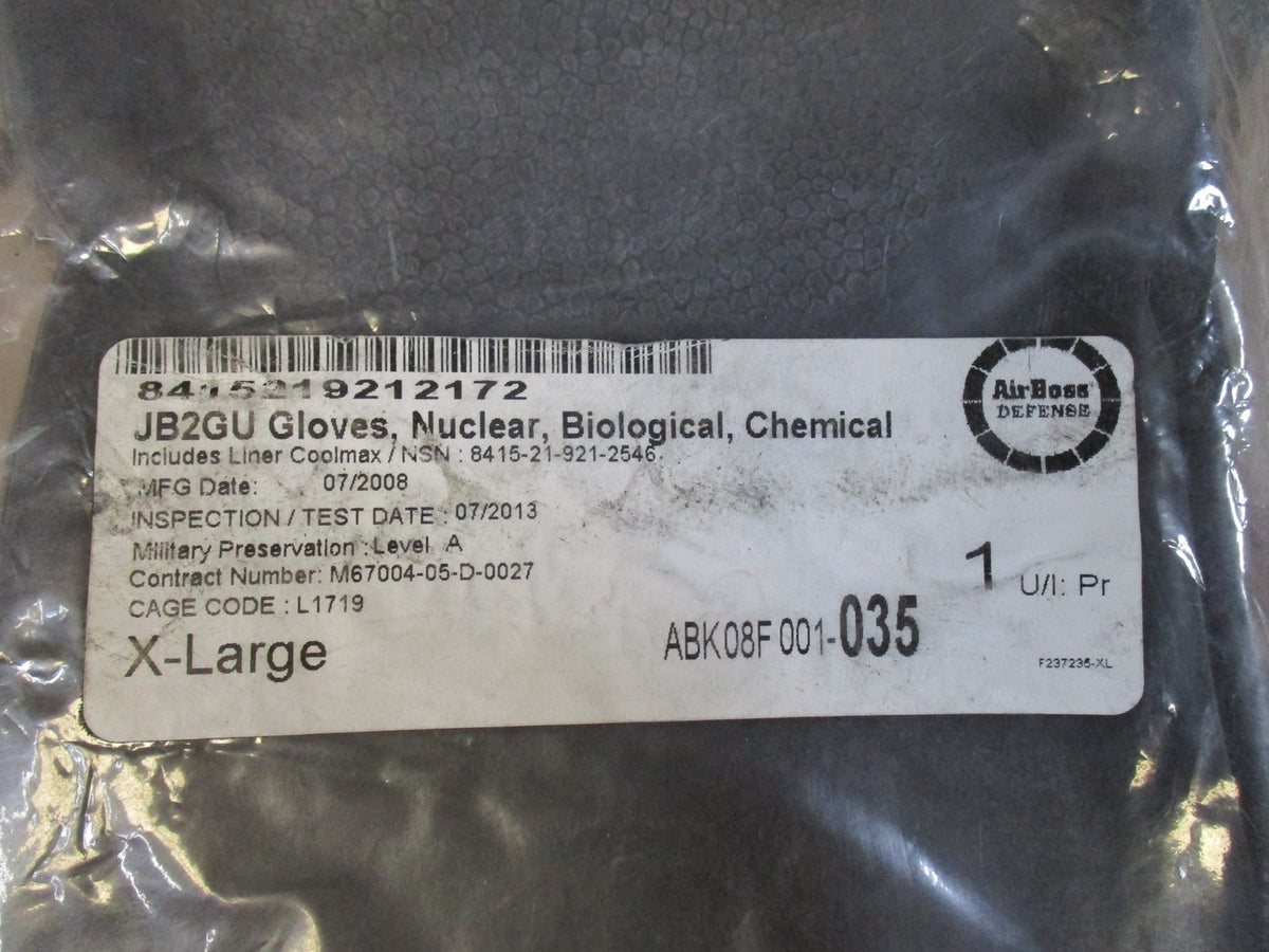 New AirBoss Defense JB2GU NBC Gloves X-Large JSLIST Block 2 Chemical Protective