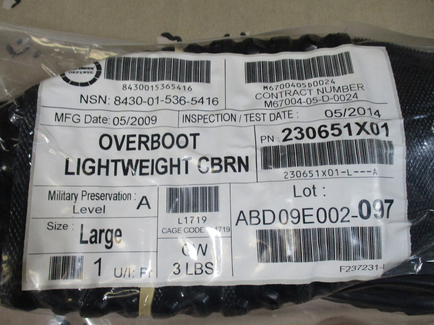 New US Military Lightweight CBRN Overboots Size Large NSN 8430-01-536-5416