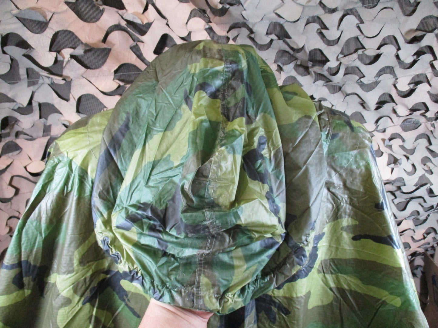 US Military Surplus Woodland Camouflage Ripstop Wet Weather Poncho - Good Condit