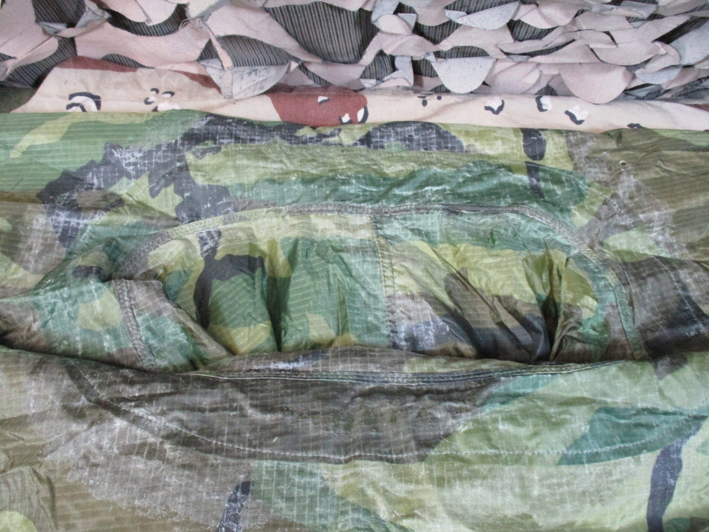 US Military Surplus Woodland Camouflage Ripstop Wet Weather Poncho - Good Condit
