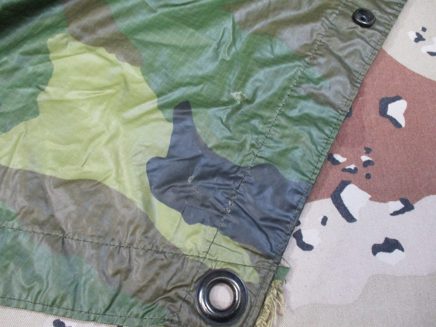 US Military Surplus Woodland Camouflage Ripstop Wet Weather Poncho - Good Condit