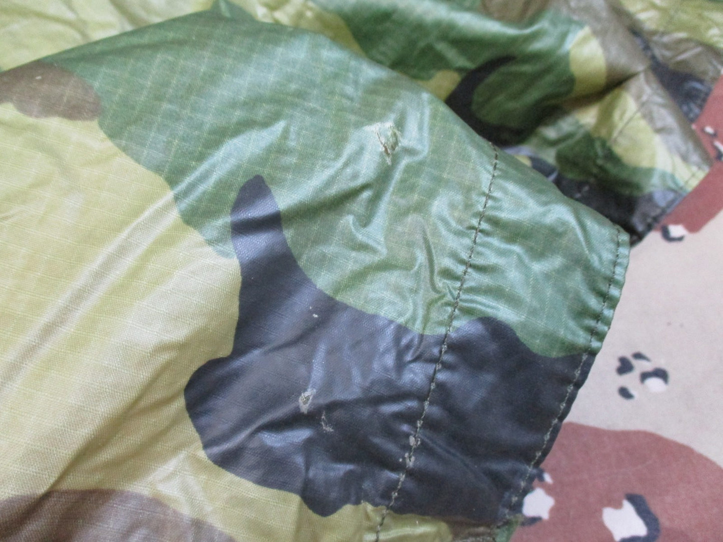 US Military Surplus Woodland Camouflage Ripstop Wet Weather Poncho - Good Condit