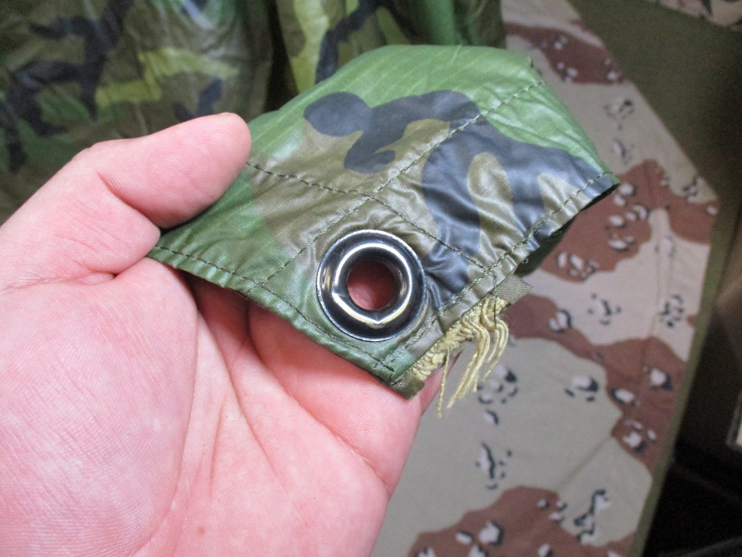 US Military Surplus Woodland Camouflage Ripstop Wet Weather Poncho - Good Condit