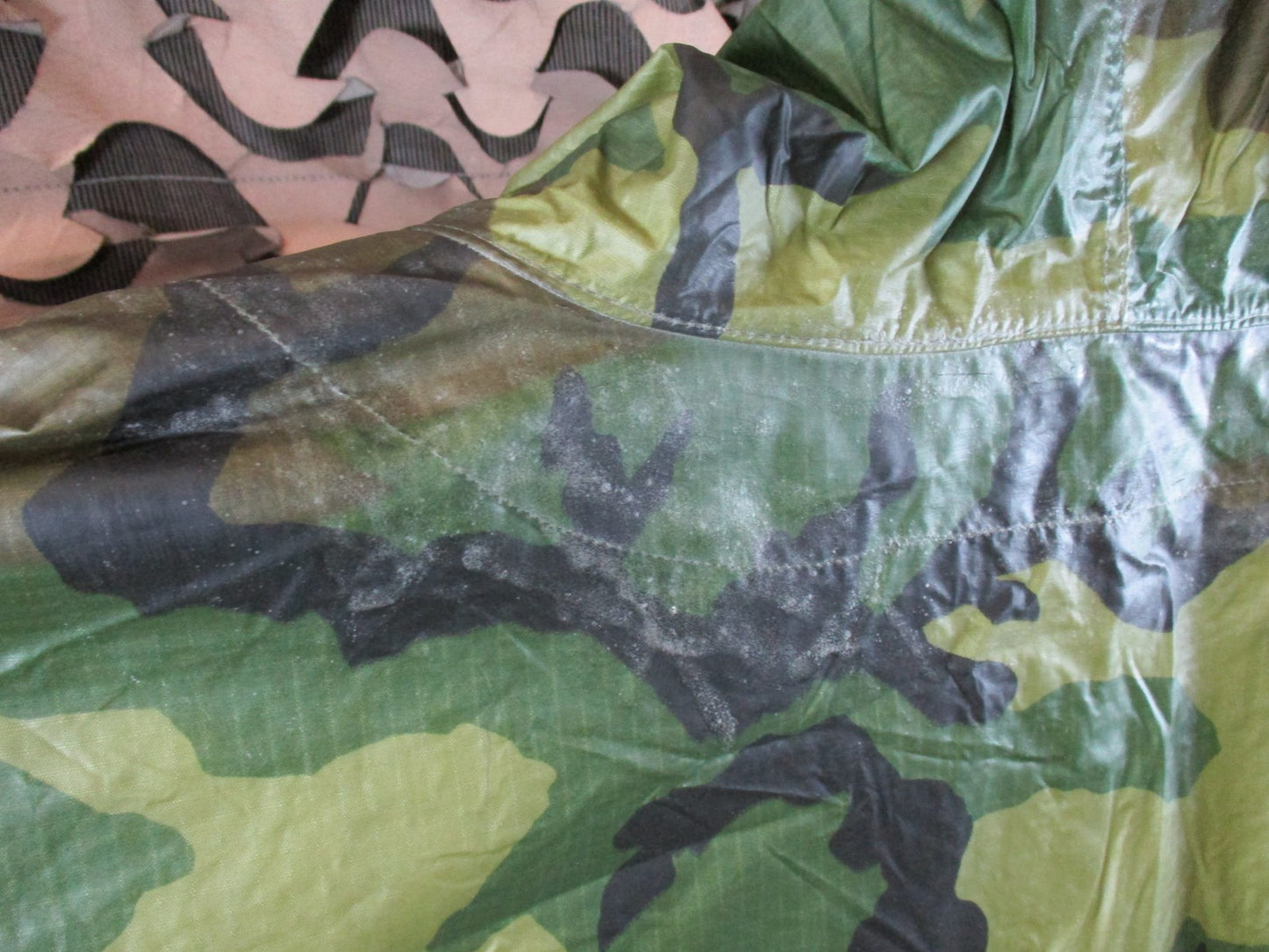 US Military Surplus Woodland Camouflage Ripstop Wet Weather Poncho - Good Condit