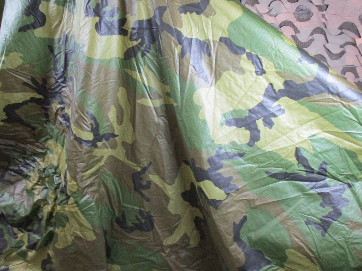 US Military Surplus Woodland Camouflage Ripstop Wet Weather Poncho - Good Condit