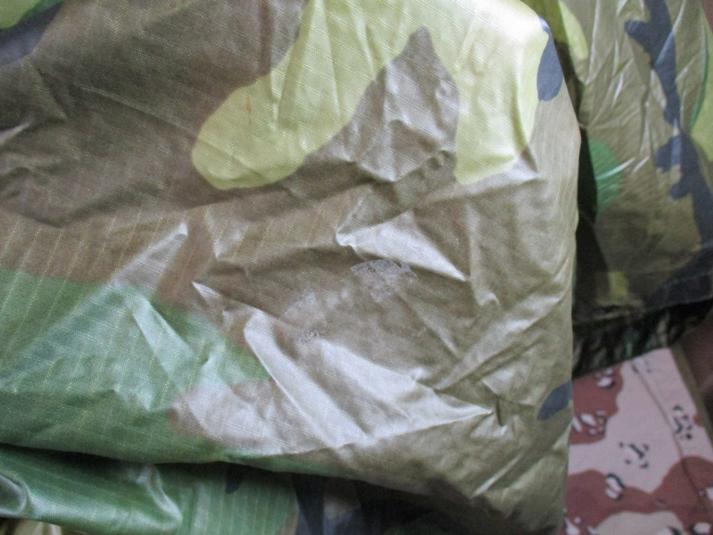 US Military Surplus Woodland Camouflage Ripstop Wet Weather Poncho - Good Condit