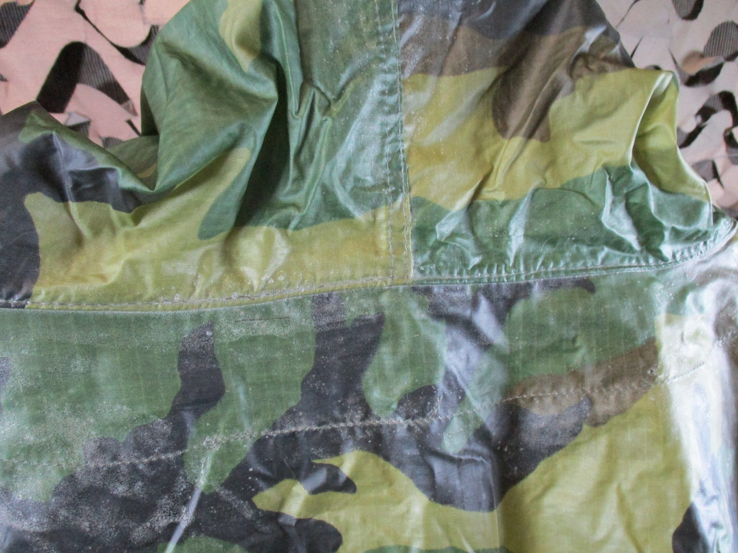 US Military Surplus Woodland Camouflage Ripstop Wet Weather Poncho - Good Condit
