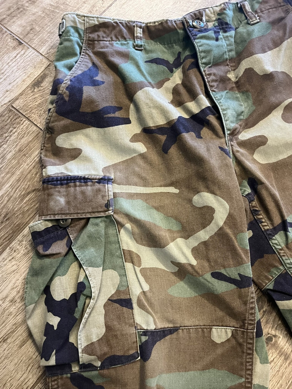 Vintage US Military Woodland Camo BDU Trousers Medium Short Propper Surplus