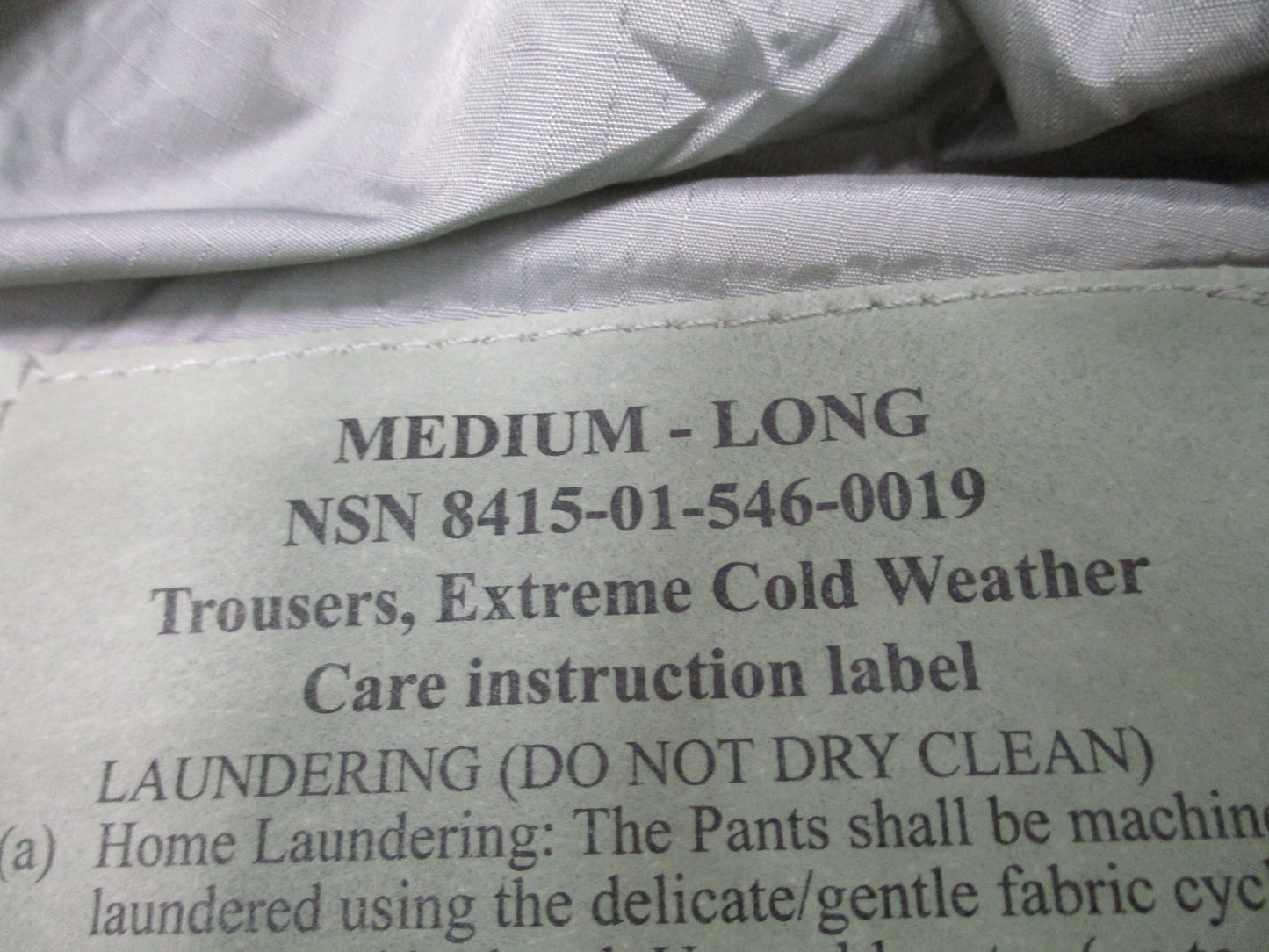 US Army Issue ECWCS Trousers M Long Extreme Cold Weather Pants w/ Zippers