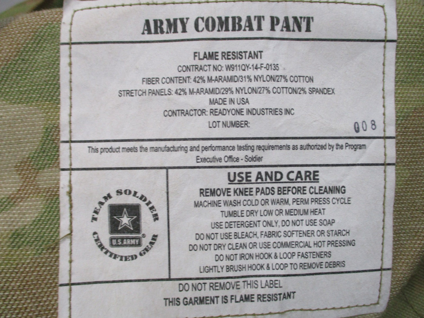 ARMY ADVANCED COMBAT PANTS W/ CRYE KNEE PAD SLOTS MEDIUM/REGULAR MULTICAM OCP