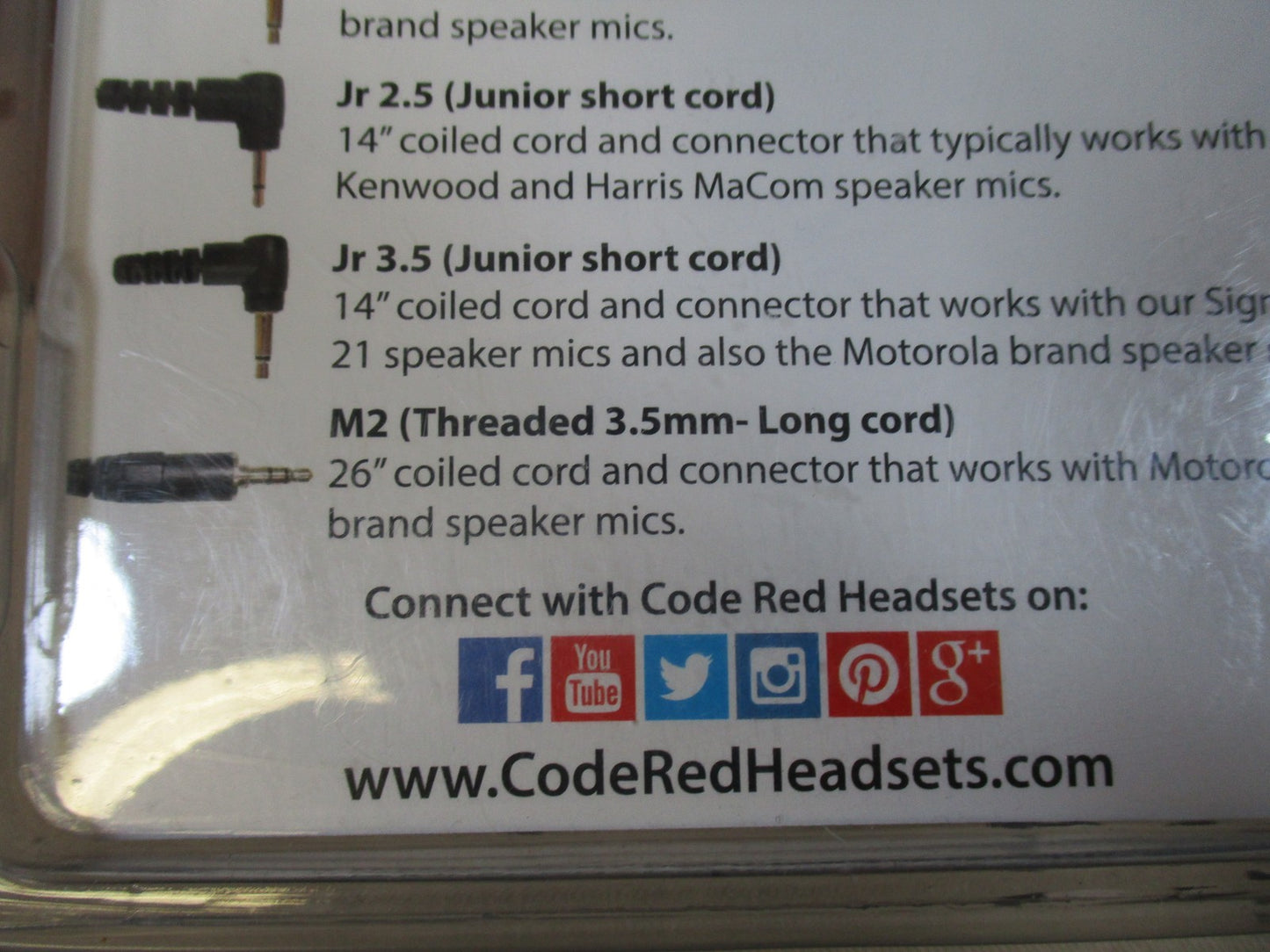 Code Red Headsets Guard M2 Earpiece 3.5mm Threaded for Motorola Speaker Mics New
