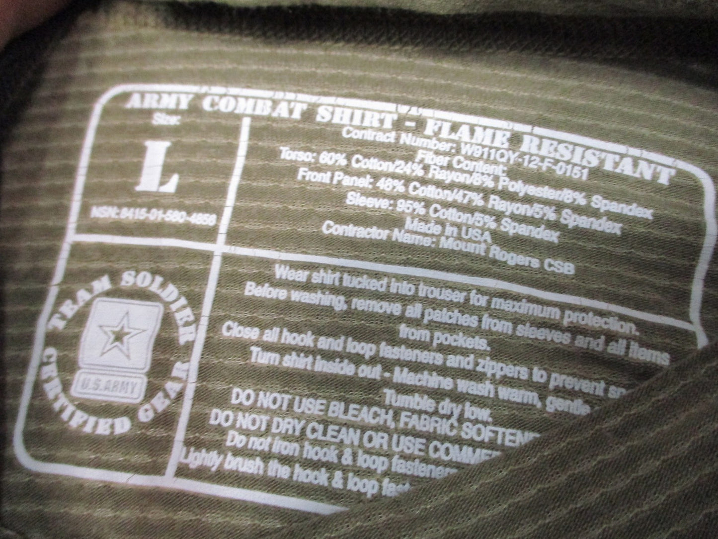Genuine US Army Combat Shirt Flame Resistant Multicam Size Large ACS