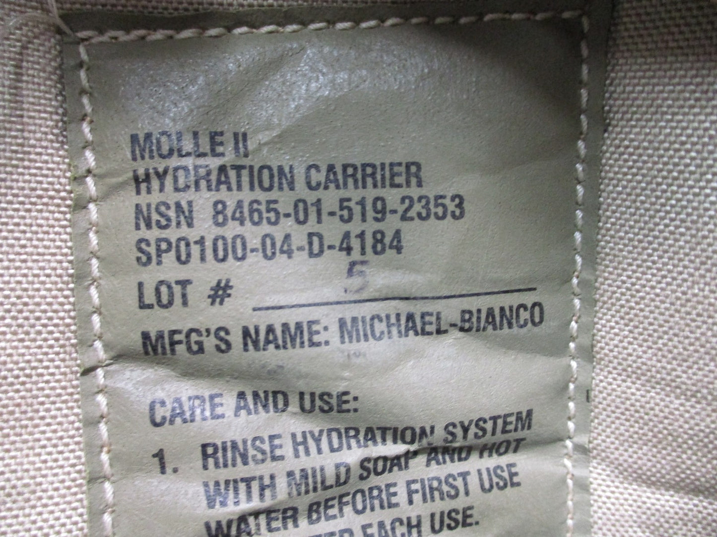 US Military MOLLE II Hydration Carrier System Tan Skilcraft Michael-Bianco Army