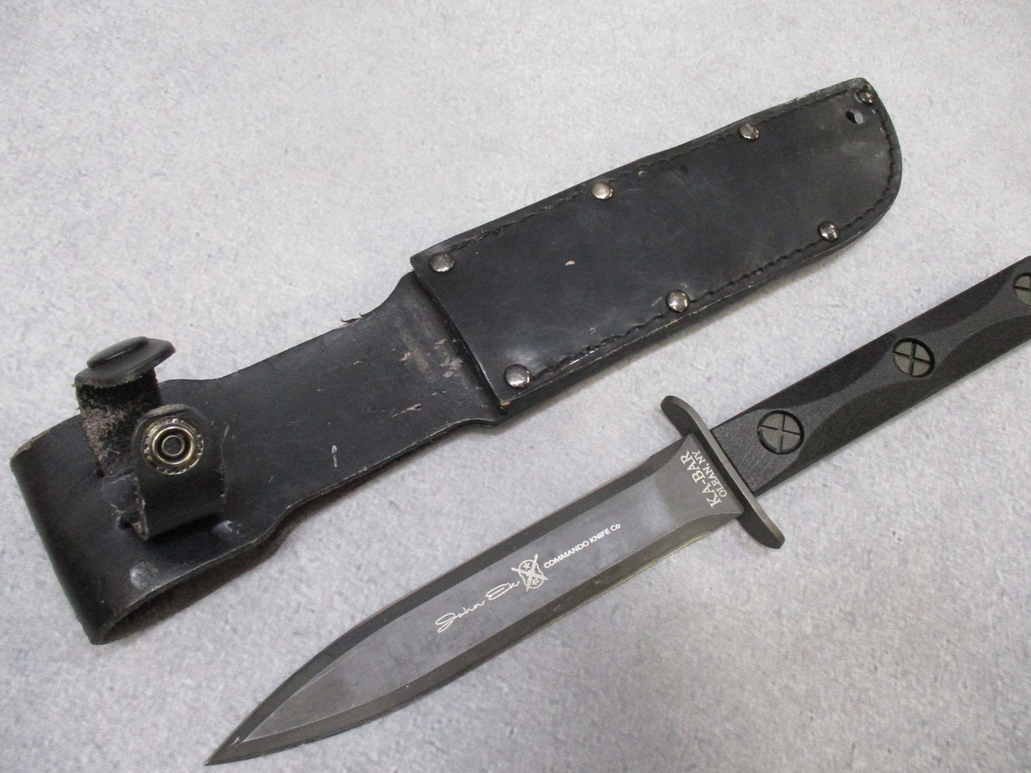 KA-BAR EK44 Commando Knife John Ek Fixed Blade w/ Leather Sheath Used