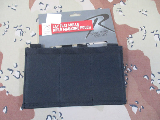 Rothco Lay Flat MOLLE elastic Rifle Magazine Pouch Black 3-Mag Tactical Gear