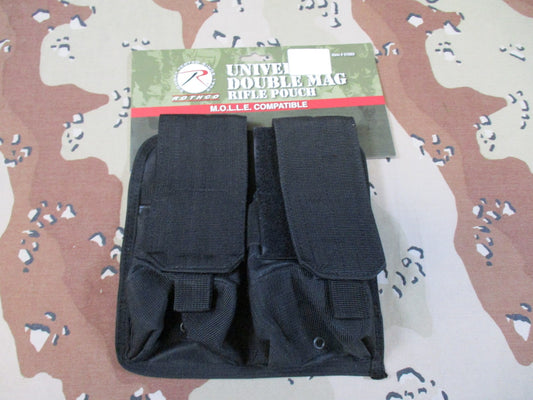 Rothco Universal Double Mag Rifle Pouch MOLLE Compatible Black Tactical Gear New