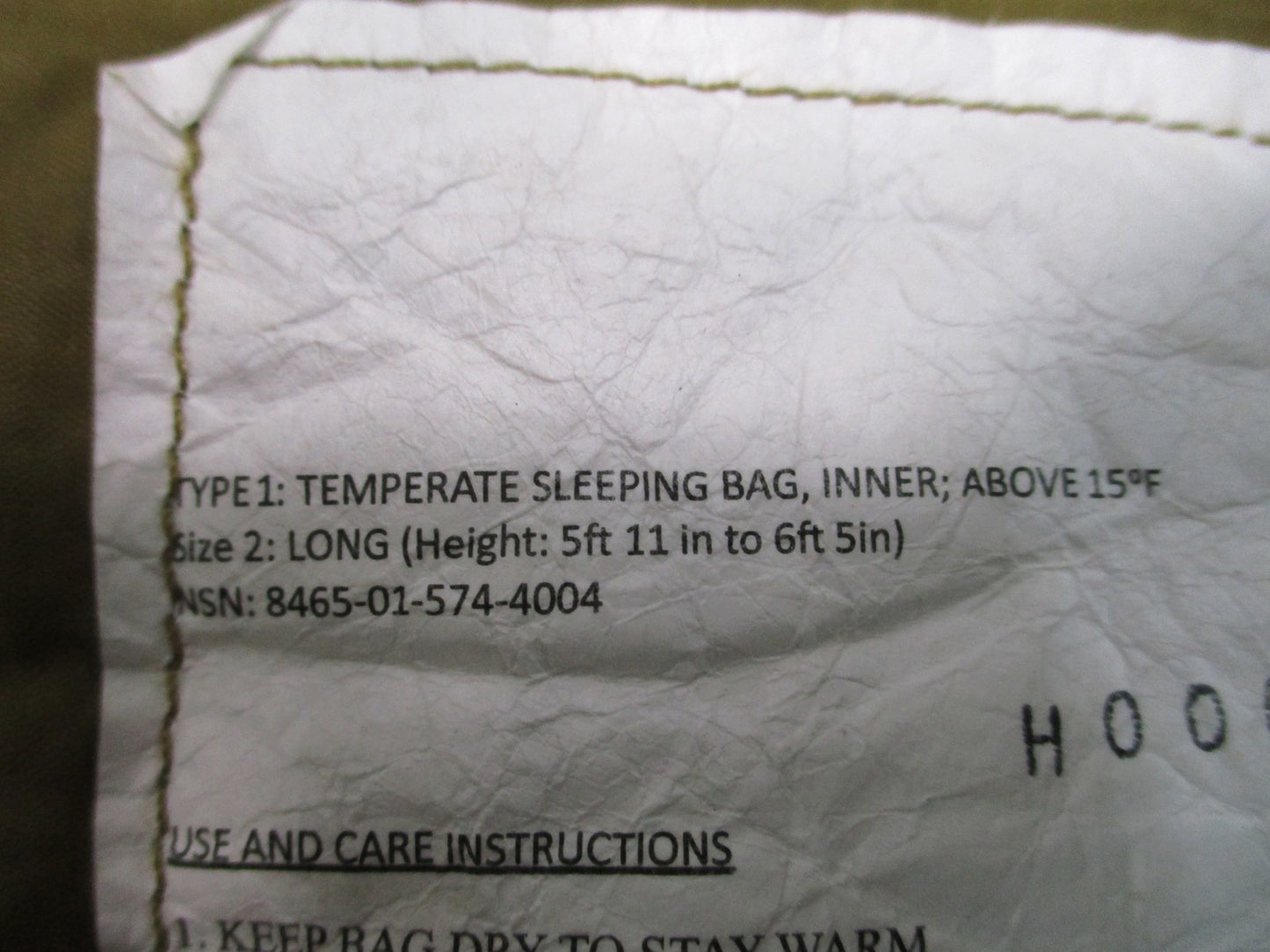 US Military MSS Temperate Sleeping Bag Inner Green Long 8465-01-574-4004 Surplus