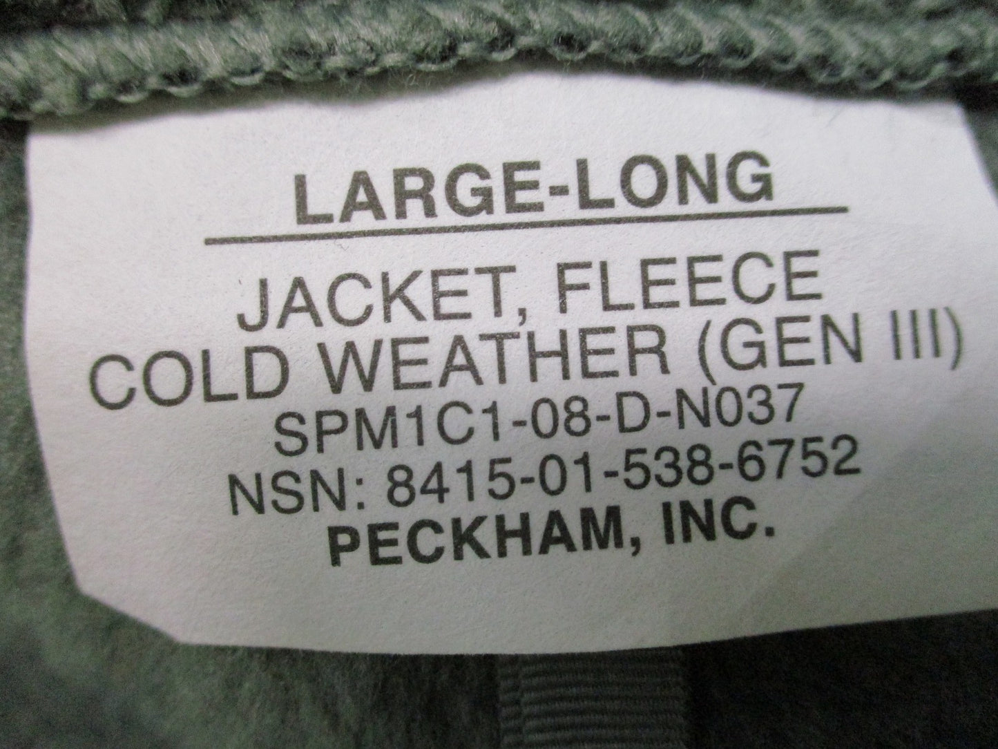 US Military ECWCS Gen III Level 3 Fleece Jacket Foliage Green Large Long New