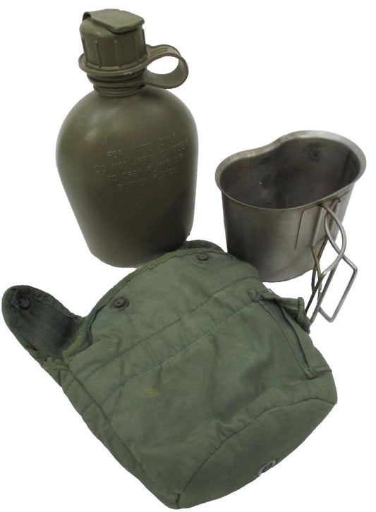 USGI Military Issue 1 Quart Canteen Set Kit with Cup and ALICE Pouch, Used