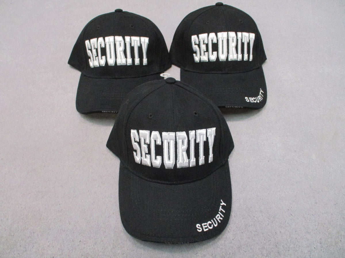3 Pack Security Baseball Caps Black Embroidered Adjustable Uniform Hats NOS