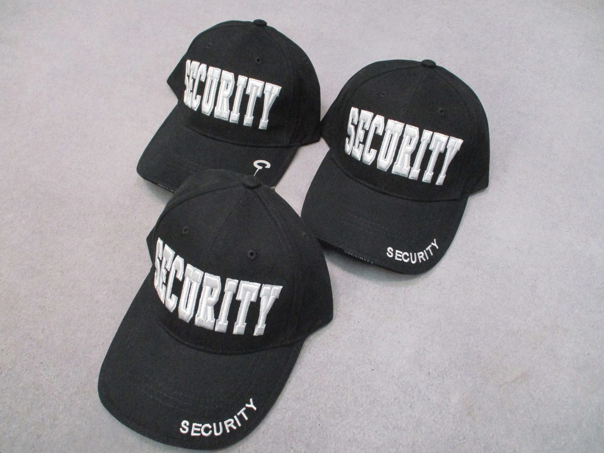 3 Pack Security Baseball Caps Black Embroidered Adjustable Uniform Hats NOS
