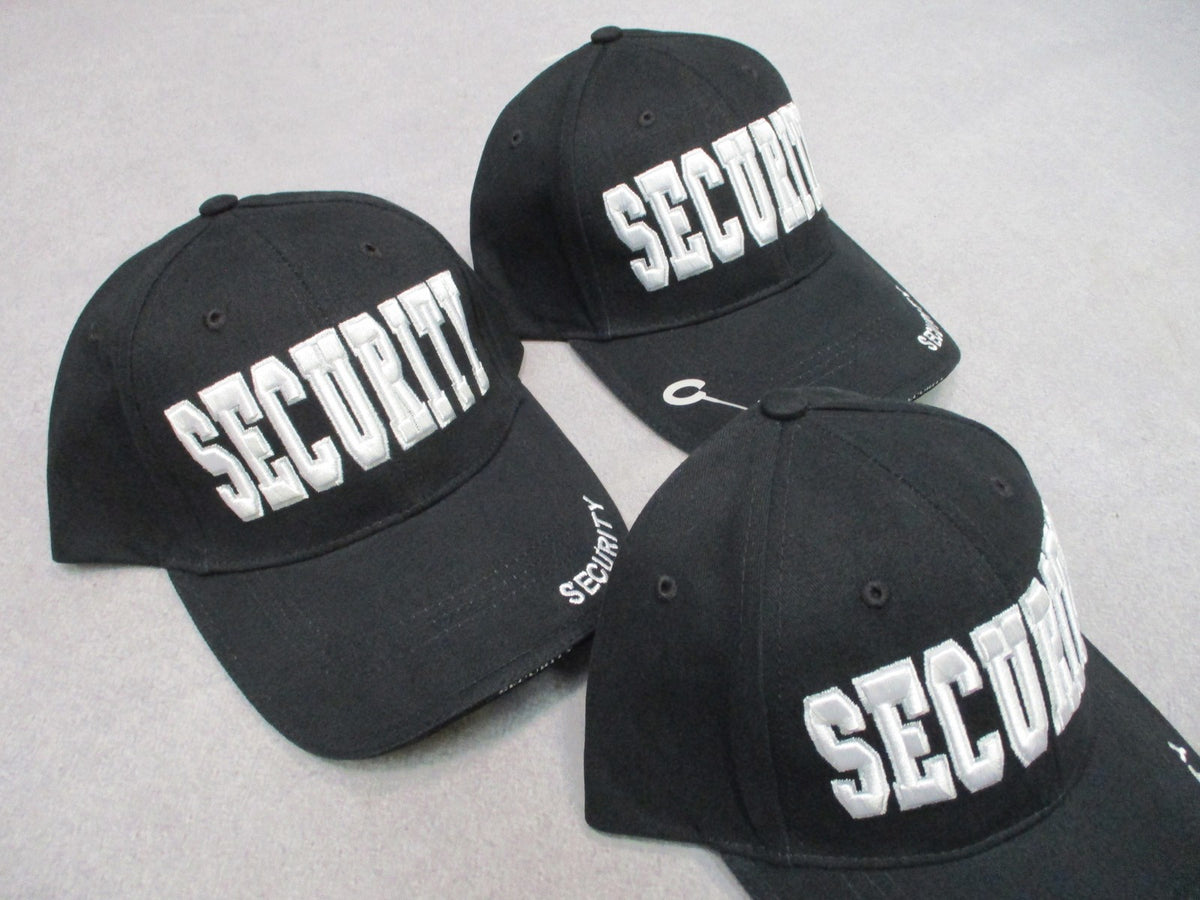3 Pack Security Baseball Caps Black Embroidered Adjustable Uniform Hats NOS