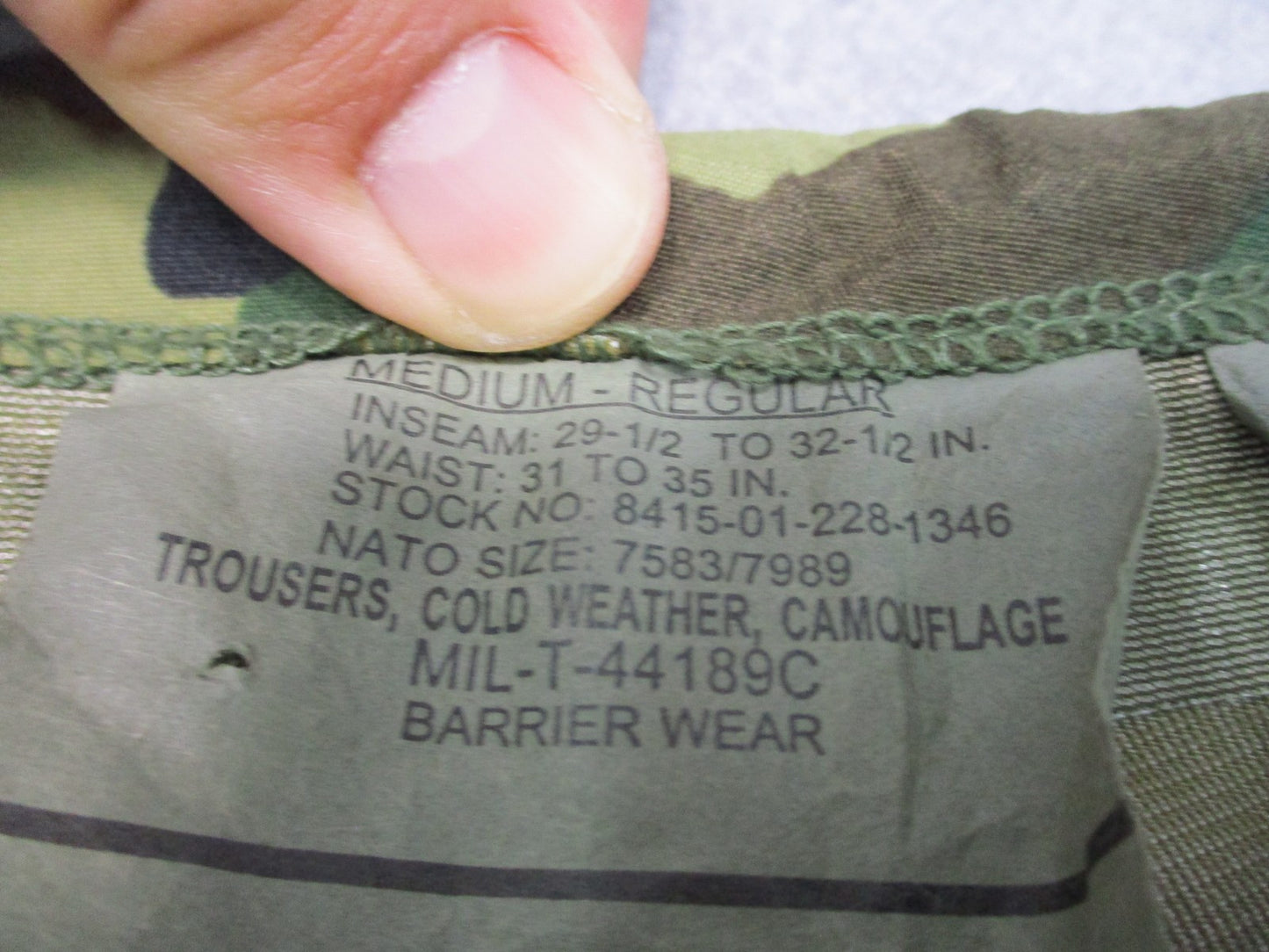 USGI Camouflage ECWCS Cold Weather Trousers Medium-Regular NSN 8415-01-228-1346