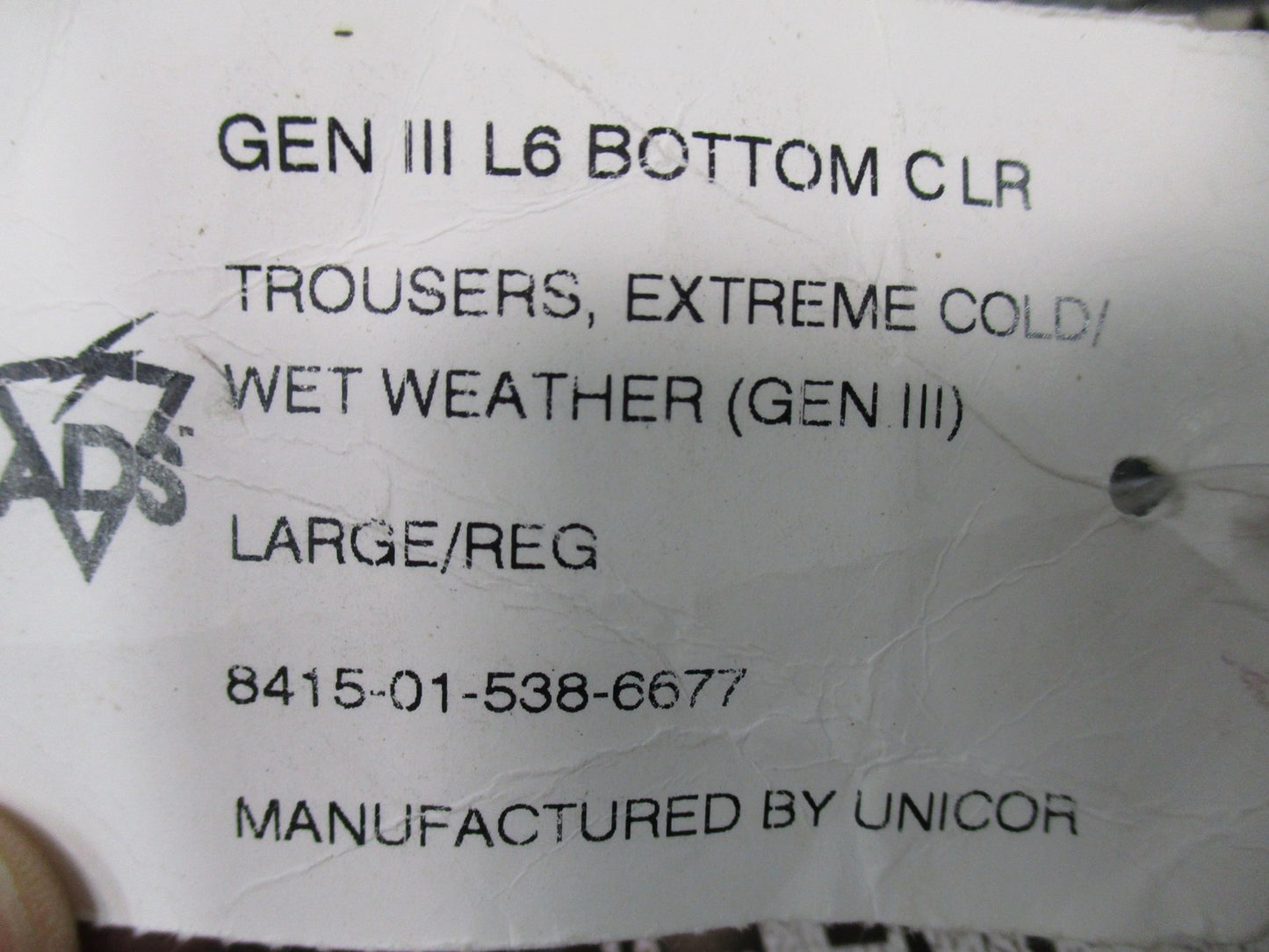 GEN 3 ACU DIGITAL GORE-TEX PANTS LEVEL 6 TROUSERS WET WEATHER PANTS LARGE/REG